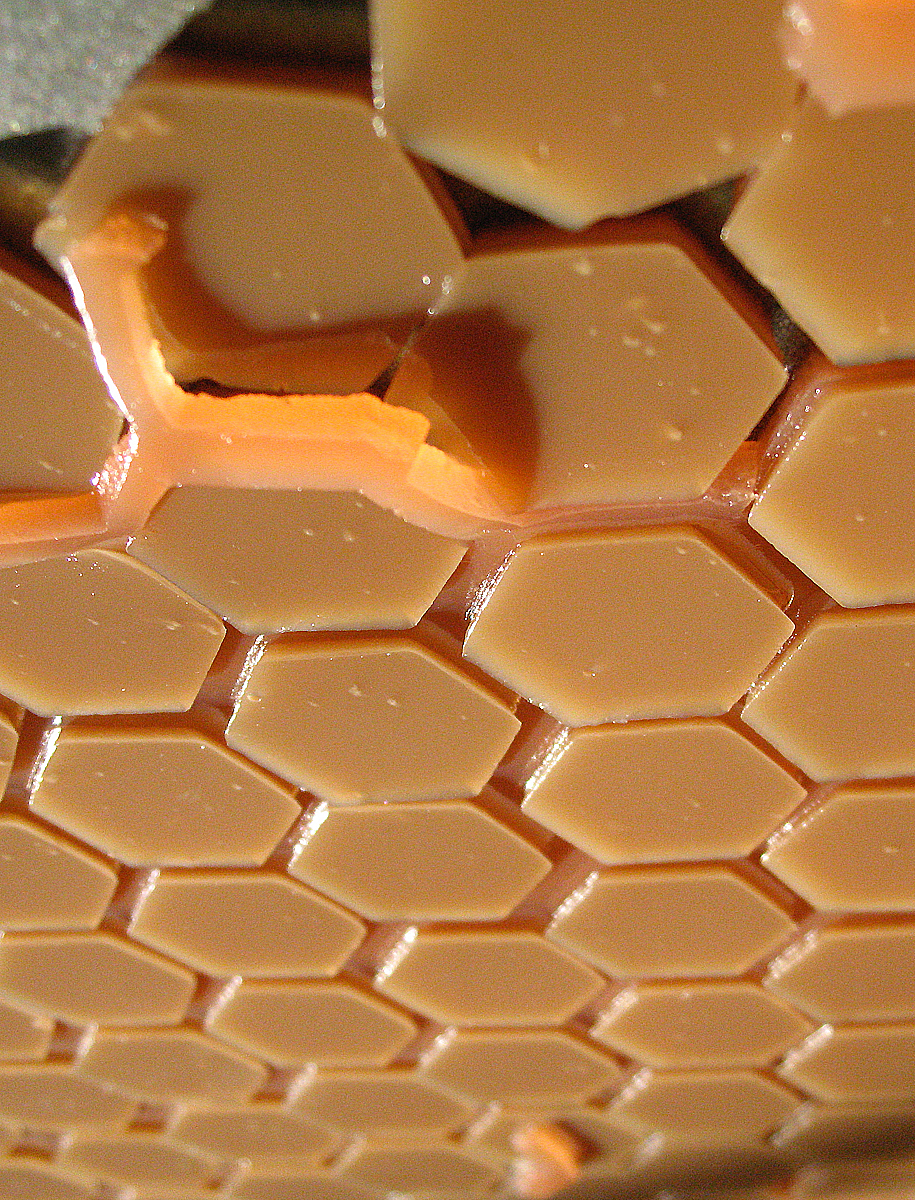 close up image of a hexagonal matrix of brown gels